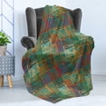 thumbnail image 4 of Geometric Soft Flannel Fleece Throw Blanket, Abstract Grunge Pattern with Folk Rainbow Ornament Squares Distressed Backdrop, Cozy Plush for Indoor and Outdoor Use, 50" x 70", Multicolor, by Ambesonne, 4 of 5