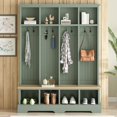 thumbnail image 2 of Miekor Farmhouse 59" W Wide Hall Tree with 8 Hooks, Practical Entryway Bench with Open Compartments, 76.7" H Modern 3-in-1 Wooden Style Coat and Shoe Rack for Mudroom, Living Room, Green MK7951, 2 of 12
