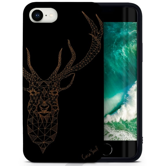 Case Yard Wooden Case for iPhone-SE Soft TPU Silicone cover Slim Fit Shockproof Wood Protective Phone Cover for Girls Boys Men and Women Supports Wireless Charging Deer Design