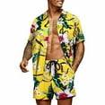 thumbnail image 1 of Button Down Shirt Mens Beach Short Sleeve Casual T Shirts Two Piece Hawaiian Set, 1 of 3