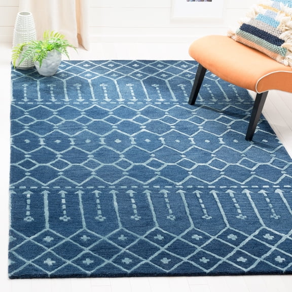 SAFAVIEH Himalaya Darin Geometric Wool Area Rug, Navy/Silver, 2'3" x 4'