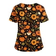 thumbnail image 5 of IYYVV Halloween Scrub Tops Women Cute V Neck Pumpkin Graphic Nursing Working Uniforms with Pockets Holiday Stretchy Tee Shirt Orange 3XL, 5 of 5