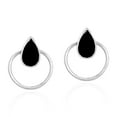 thumbnail image 1 of Cute Teardrops Black Onyx Inlay Sterling Silver Circle Stud Earrings, 1 of 5
