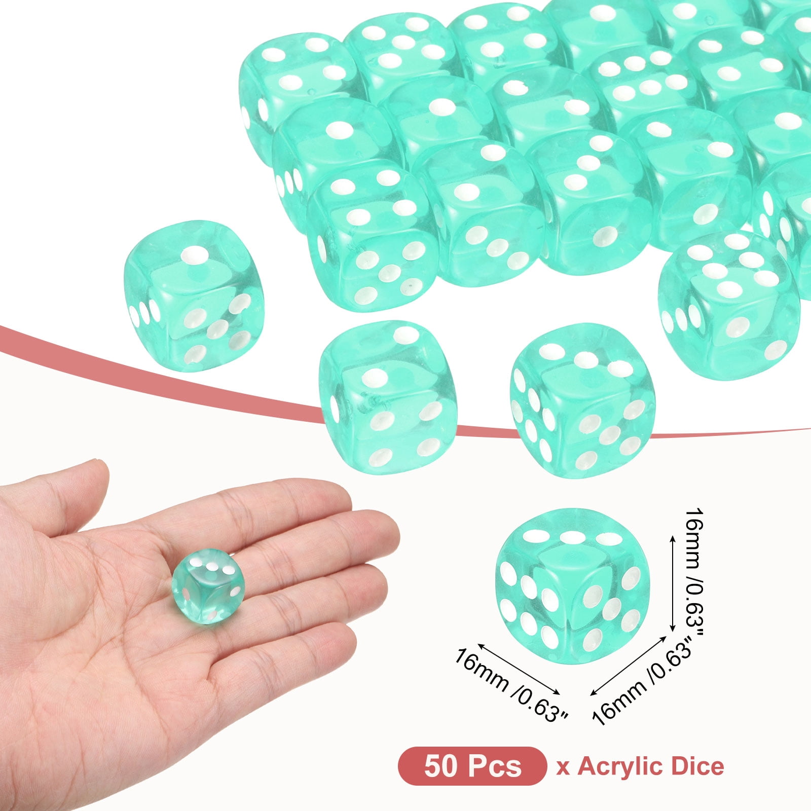 50Pack 6 Sided Acrylic Dice, 16mm/0.63" Rounded Corner Translucent Colored D6 Game Dice for Theme Party Fun Table Board Games, Light Green