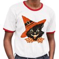 thumbnail image 2 of Vintage Witch Cat Ringer Tee Shirt Unisex Medium White/Red, 2 of 5