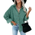 thumbnail image 5 of DondPO Long Sleeve Shirts for Women Flannel Shirt Women Womens Corduroy Button Down Shirt Oversized Blouses Tops Casual Warm Jacket With Pockets Womens Tops Business Casual Tops Mint Green XXL, 5 of 8