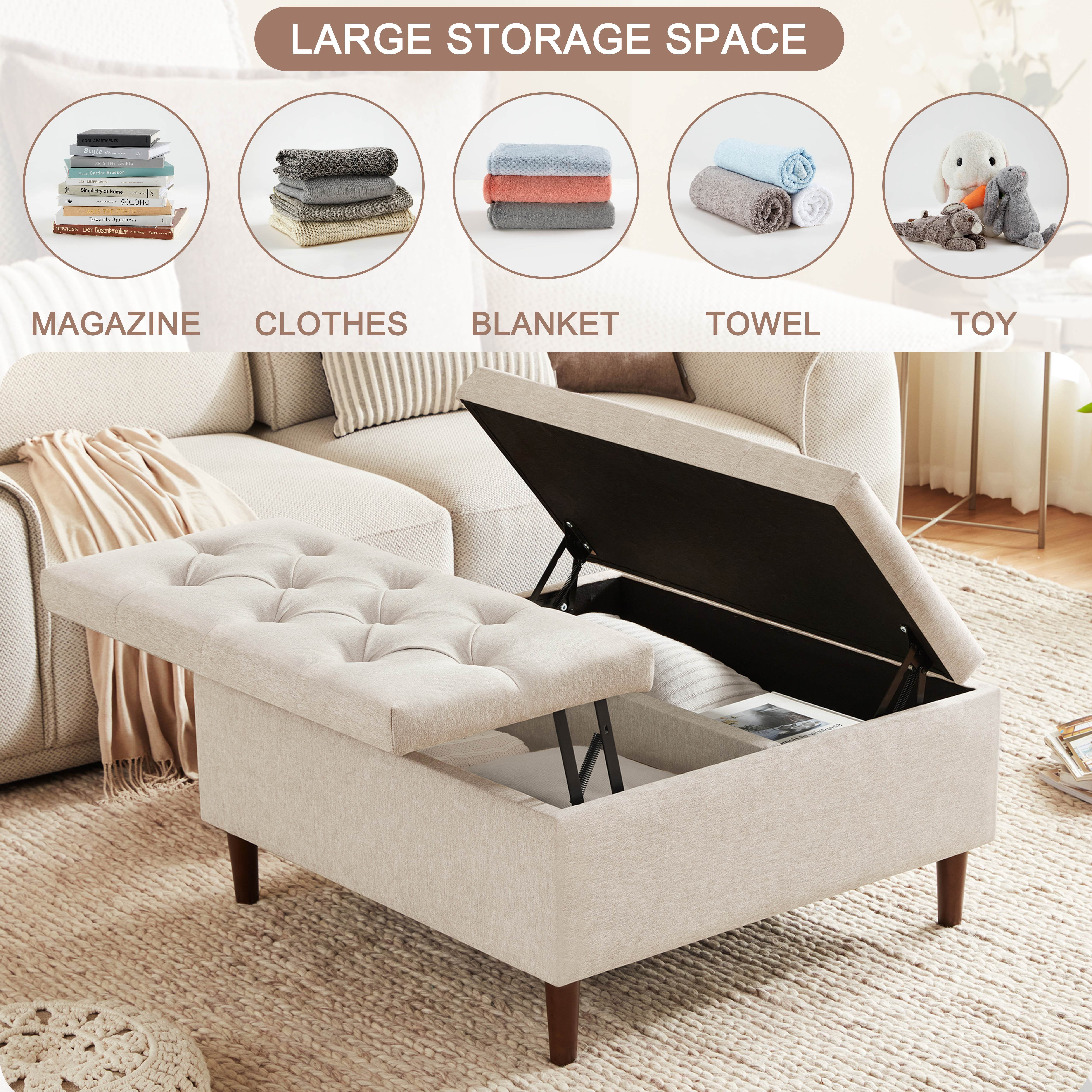 WETURE 35" Tufted Ottoman Coffee Table with Storage, Beige