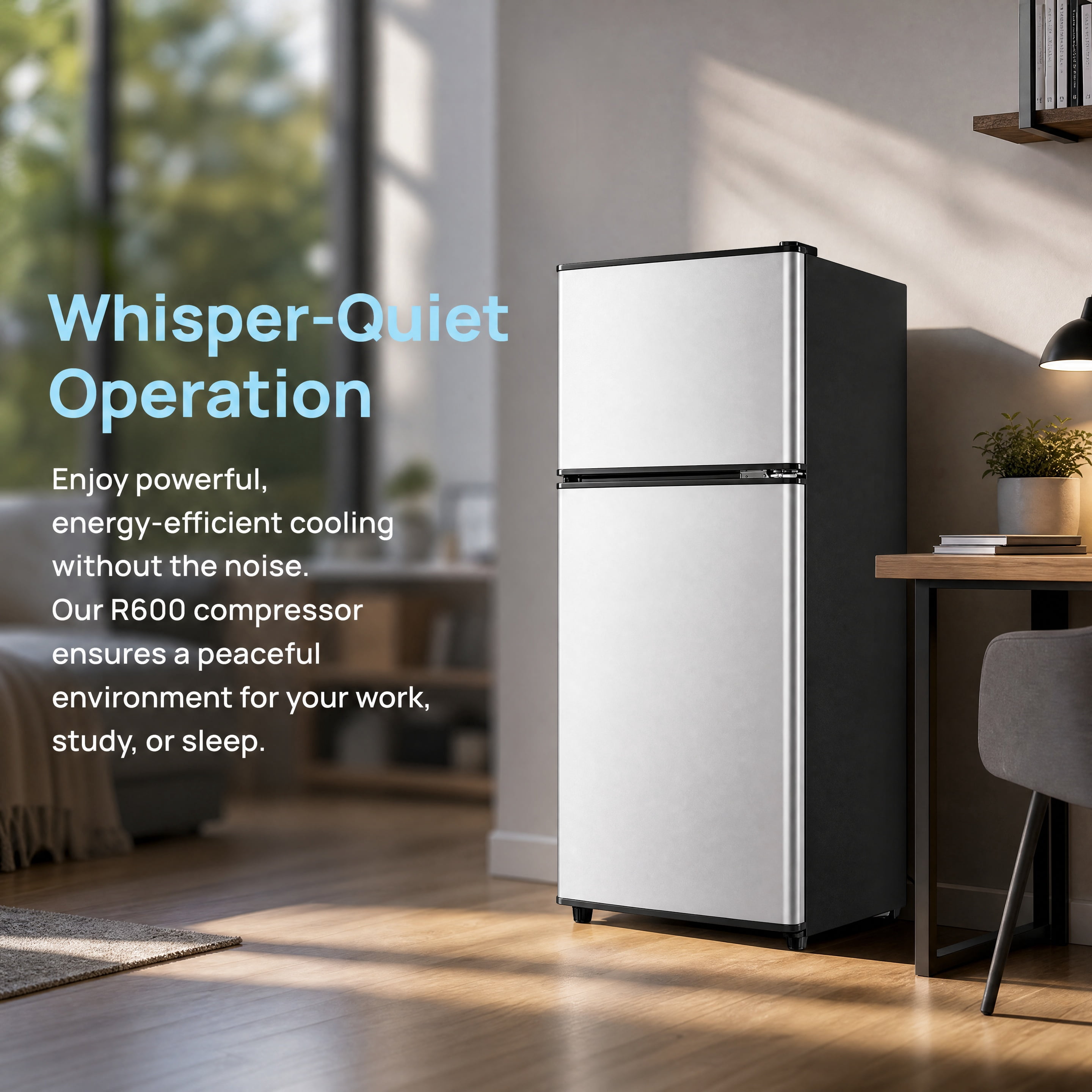 3.5 Cu.Ft Compact Mini Refrigerator with Freezer 2‑Door Small Fridge 16.69"W x17.52"D x34.18"H ABS&Steel Construction Adjustable Thermostat Removable Glass Shelves for Dorm Apartment Office Bar