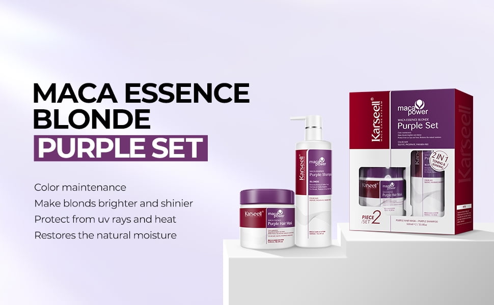 Karseell Purple Hair Mask and Purple Shampoo Set, Neutralizes Brass & Yellow Tones for Blonde, Gray, Silver Color Treated Hair, 2 x 16.9floz