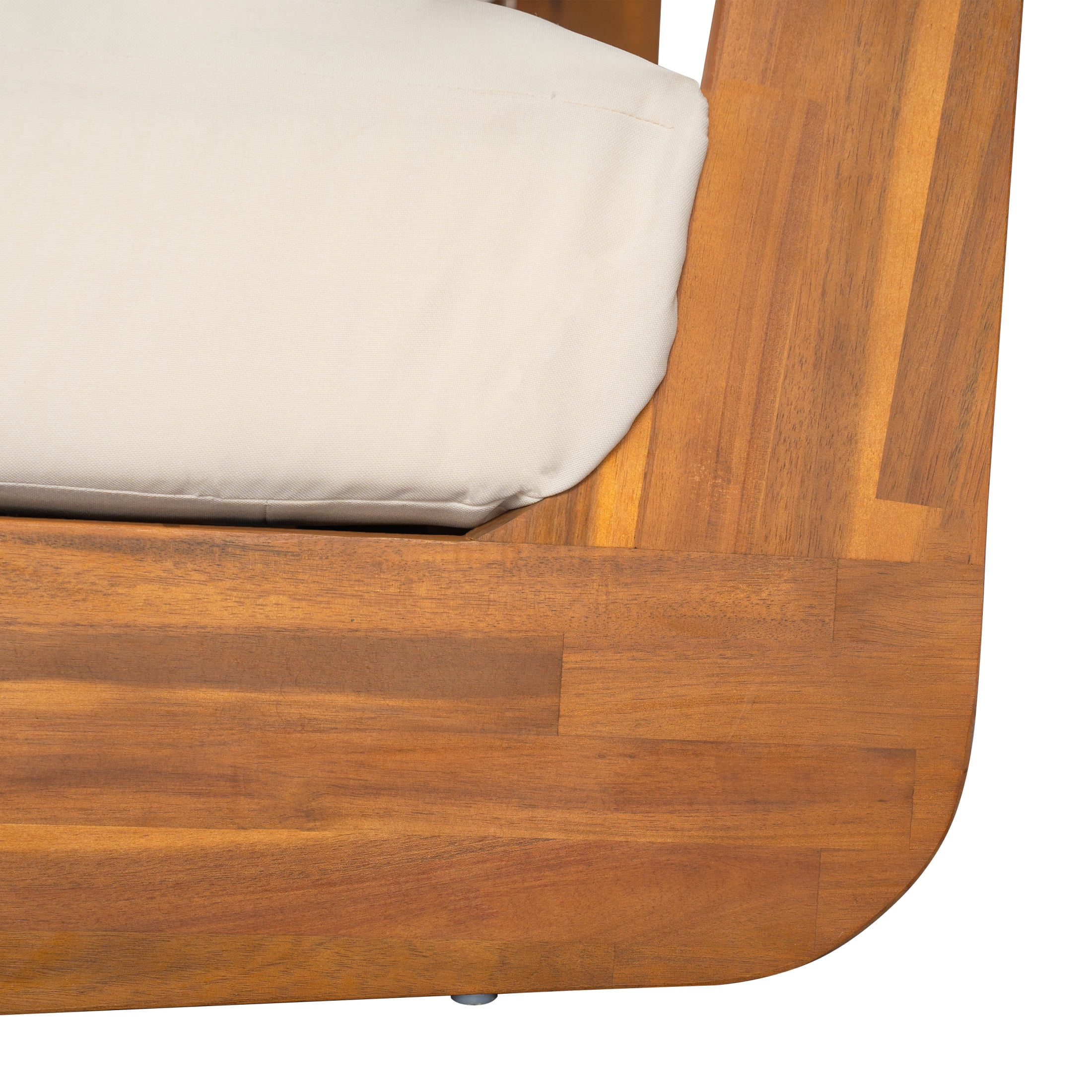 Christopher Knight Home Outdoor 3-Seat Sofa with Reclined Wood Frame & Water-Resistant Cushions, Teak+Beige
