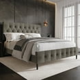 thumbnail image 2 of Home Design Socorro King Tufted Upholstered Platform Bed with Button-Tufted Headboard and Slat Support, Gray, Easy Assembly, 2 of 5