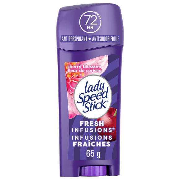 Lady Speed Stick Fresh Infusions Antiperspirant Deodorant for Women, 72 HR Sweat & Odor Protection, Invisible Dry, Cherry Blossom Scent, 65 g Stick