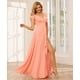 thumbnail image 3 of Vestido de dama de honor TIRAS Talla grande con volantes en gasa azul acero, 3 of 7