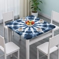 thumbnail image 3 of Blue Tie Dye Starburst Pattern Square Fitted Tablecloth with Elastic Edge,Square Table Cover,Washable Elastic Table Cover for Home Kitchen Party Decor 34"x34", 3 of 6