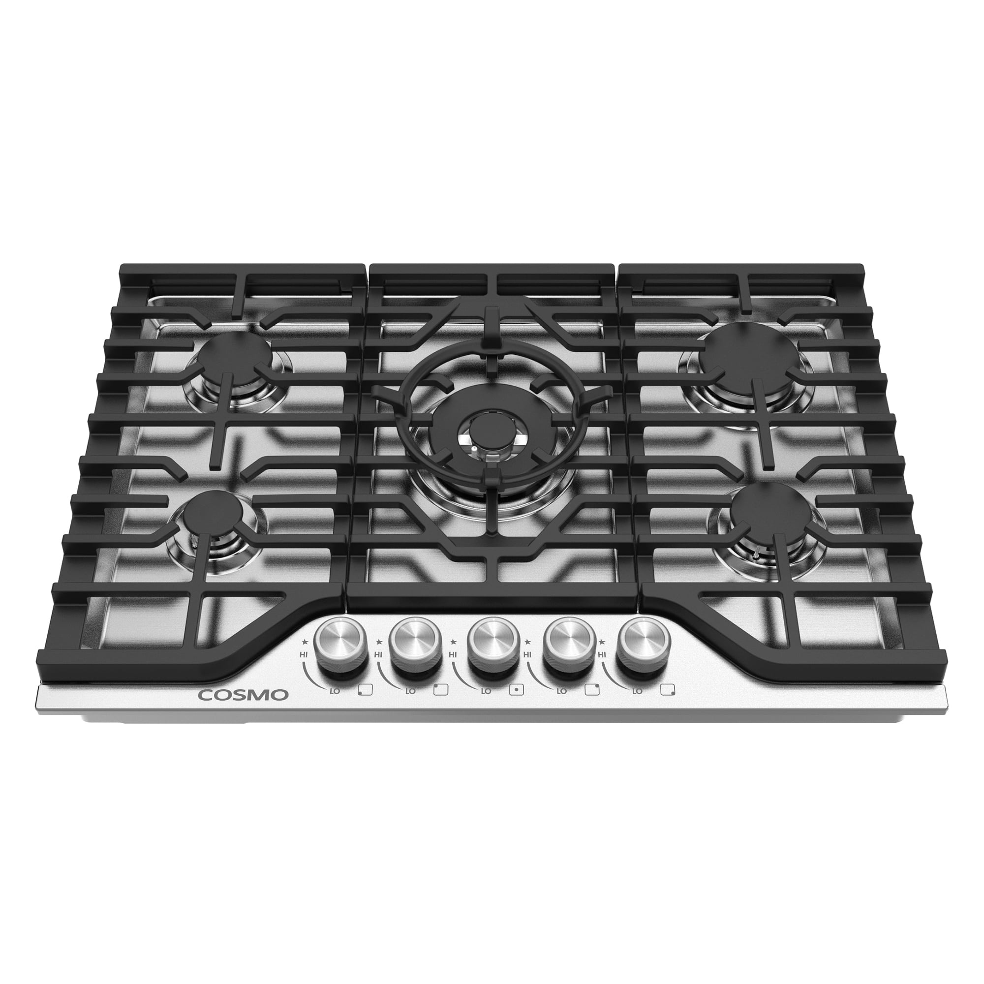 Cosmo 30 in. Vista Collection Drop-in Gas Cooktop with 5 Burners, Metal Knobs in Stainless Steel