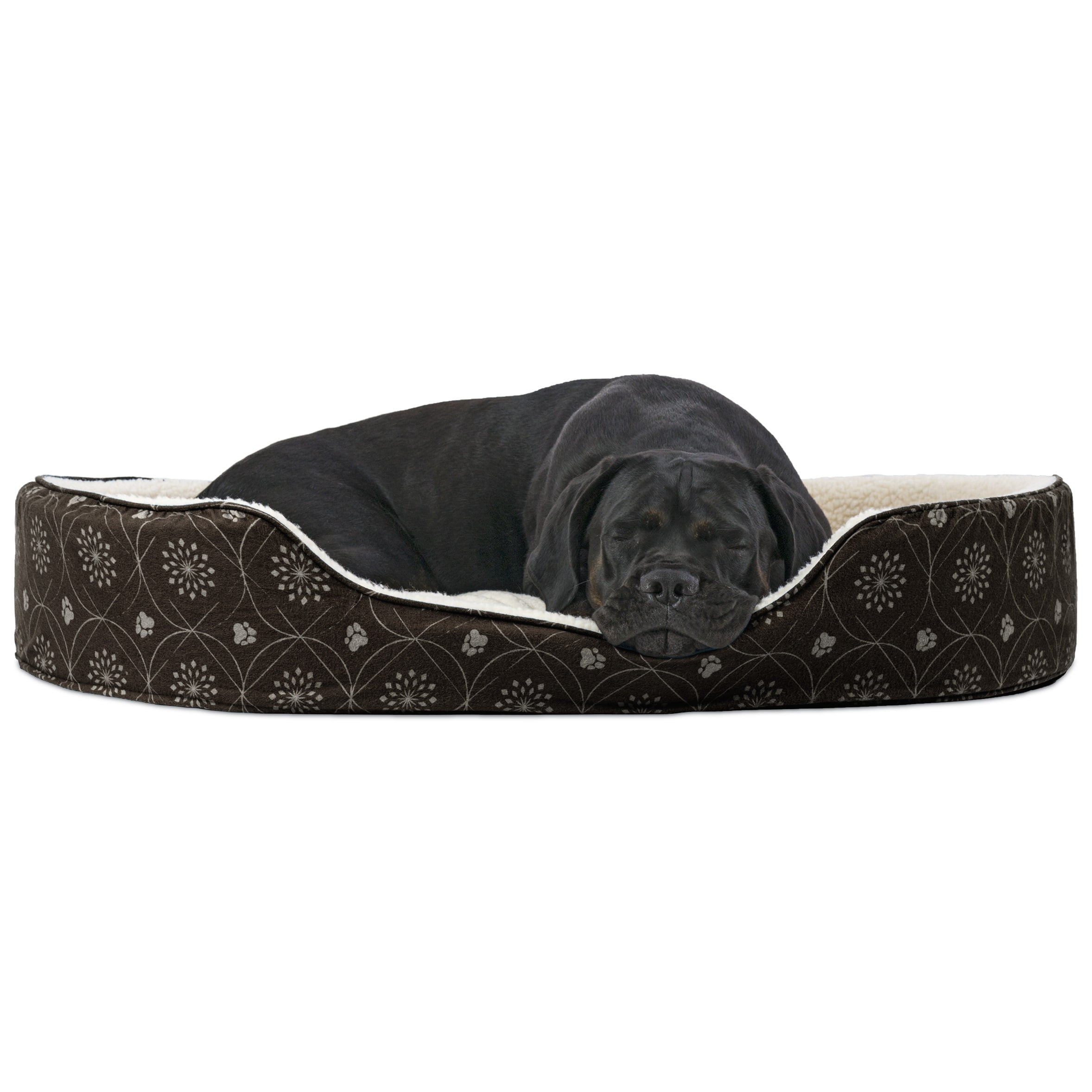 FurHaven Pet Dog Bed Print Flannel Oval Pet Bed for Dogs & Cats, Dark