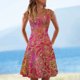 thumbnail image 2 of Vestido casual de verano para mujer, sin mangas, hasta la rodilla, plisado, cuello redondo, estampado Fridja  hjkh2450, 2 of 5