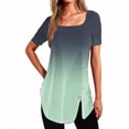 thumbnail image 1 of Plebaso Chemises d'Été pour Femmes Manches Courtes Tunique Dégradée Col Carré Blouses Amples Habillées avec Fente, 1 of 4