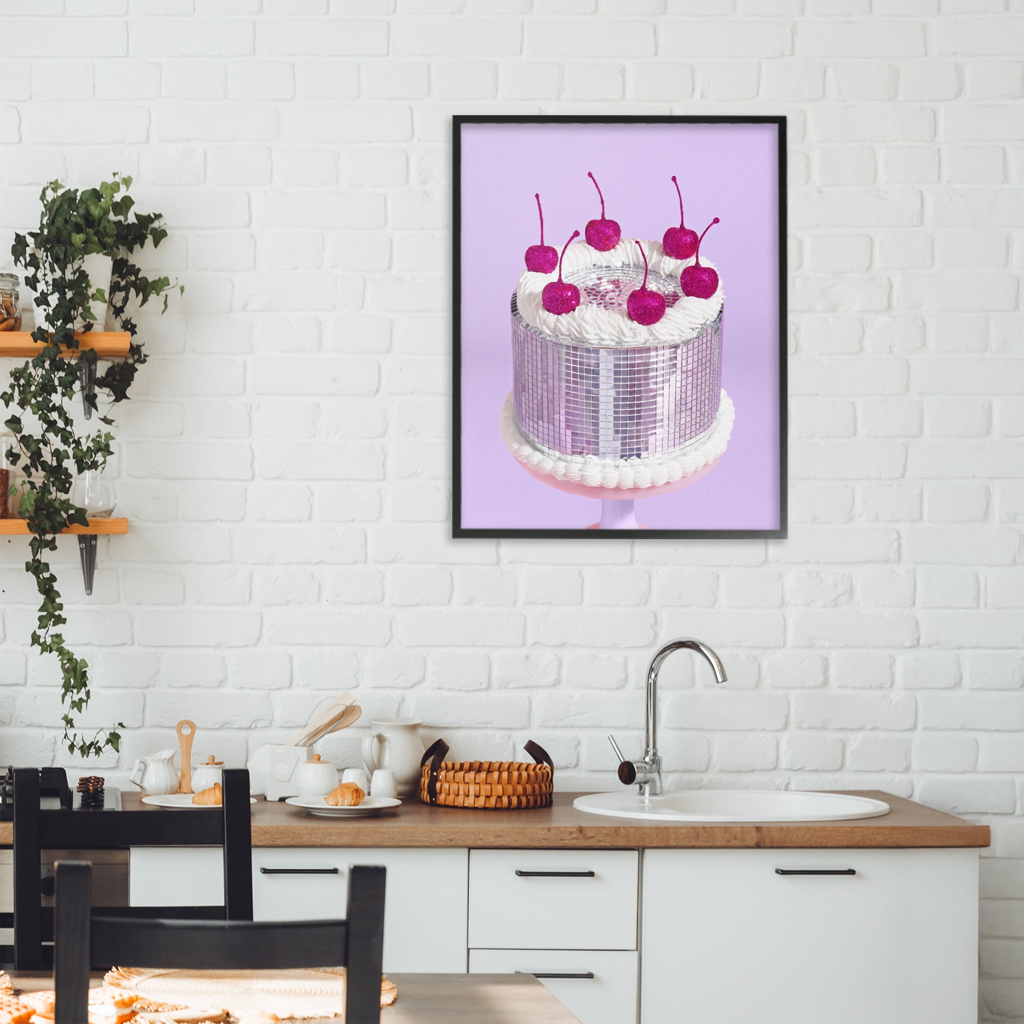 Stupell Industries Gleaming Disco Cake Black Framed Giclee Art, design by LISH Creative