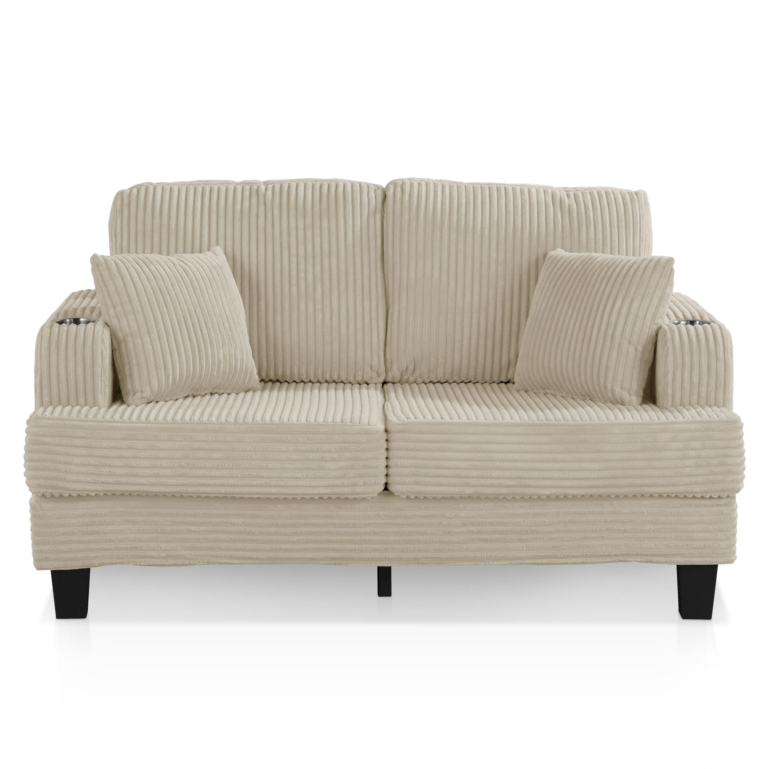 Furniture of America Fayen Modern Small Space Chenille Fabric Loveseat with Pillow, Beige