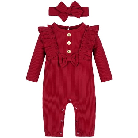 

SYNPOS 0-18M Newborn Baby Girls One Piece Jumpsuit Infant Girl Knitted Romper