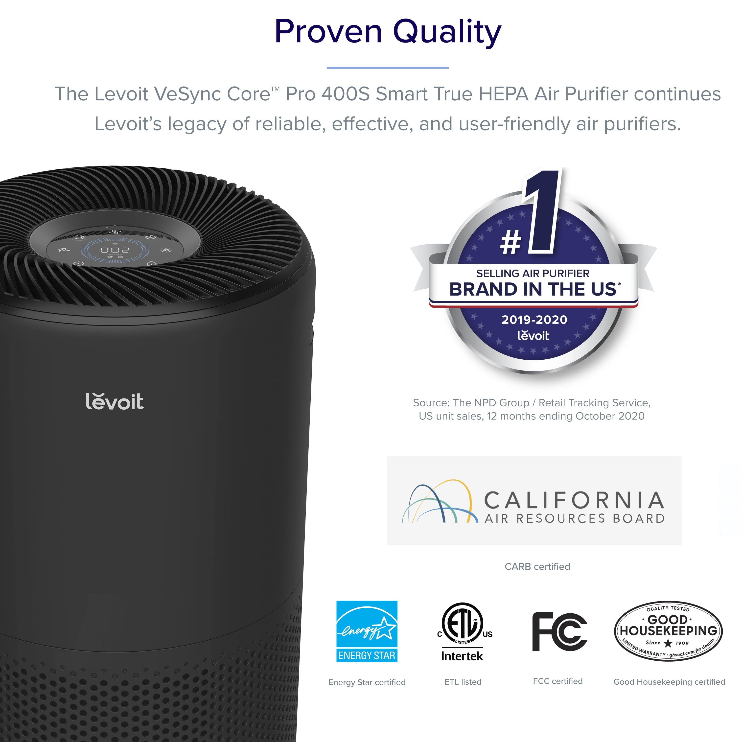 Levoit VeSync Core 400S Smart True HEPA Air Purifier