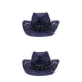 thumbnail image 1 of Qarigey Sombrero de paja de vaquero de verano Gorra de protección solar de ala ancha Sombrero al aire libre Moda para vacaciones Gorras de Azul oscuro M (56-58 cm) 2Conjunto, 1 of 6