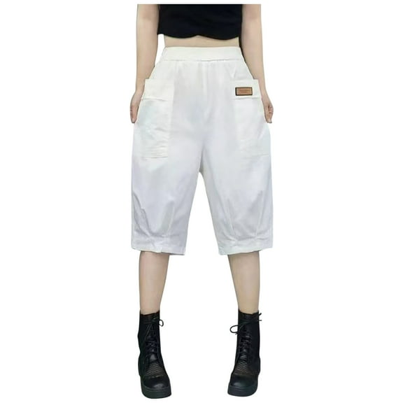 Women's Summer Capri Pants Cotton Shorts Lightweight Casual Loose Bermuda Crooped Pants Wide Leg Haren Capri Pant