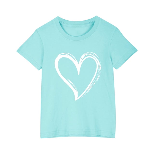 MeetoTime T-Shirts d'Été en Coton à Manches Courtes pour Enfants Col Rond Confortable Imprimé Cœur pour Garçons Filles