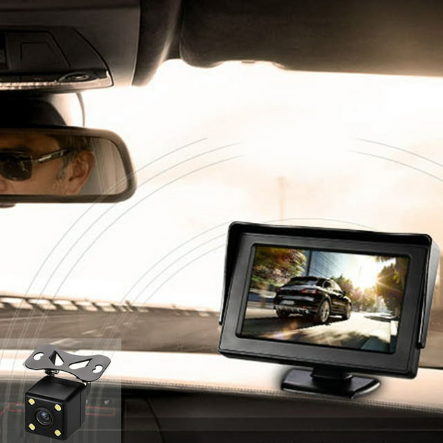 TIMIFIS Vehicle Display Vehicle Universal Lcd Display 4.3-Inch Monitor with Sunshade Car 9-35V Universal Support Two-Way Video Input Can Watch Movies and Tv Programs+12V Rear Camera