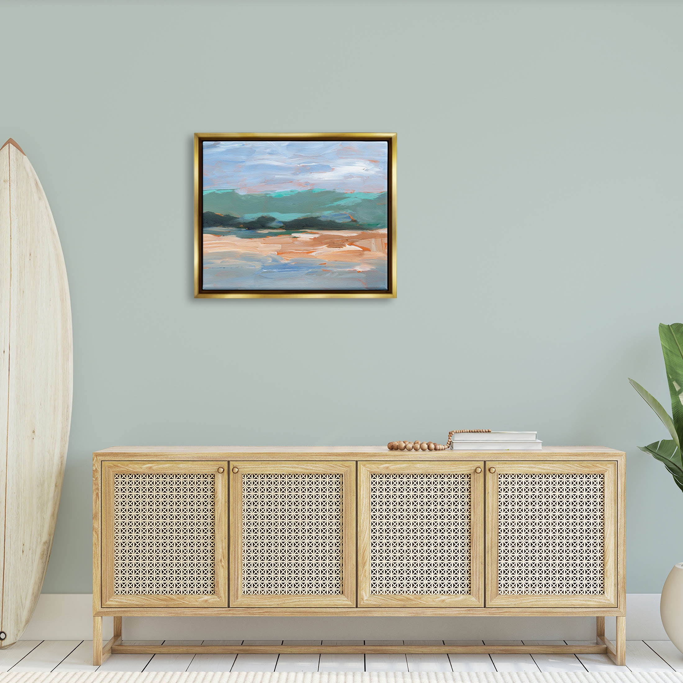 Modern Lake Brushed Scenery Landscape Painting Metallic Gold Framed Art Print Wall Art