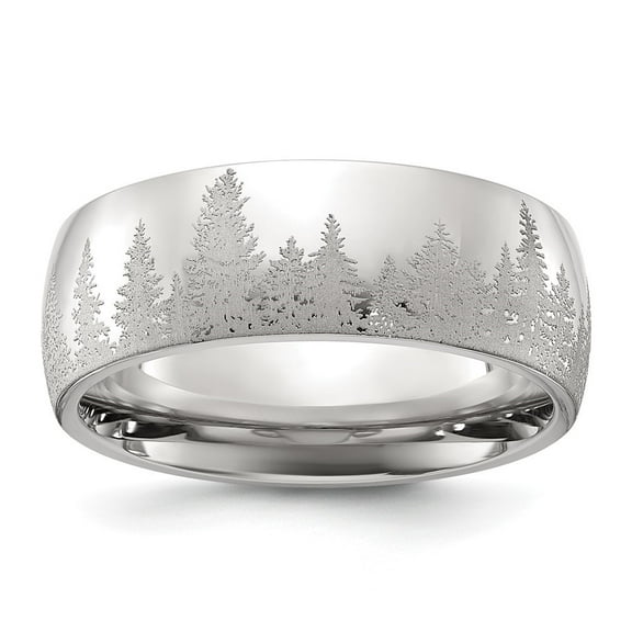 Auriga Fine Jewelry Stainless Steel Polished with Lasered Tree Design 8mm Men's Band Size 10