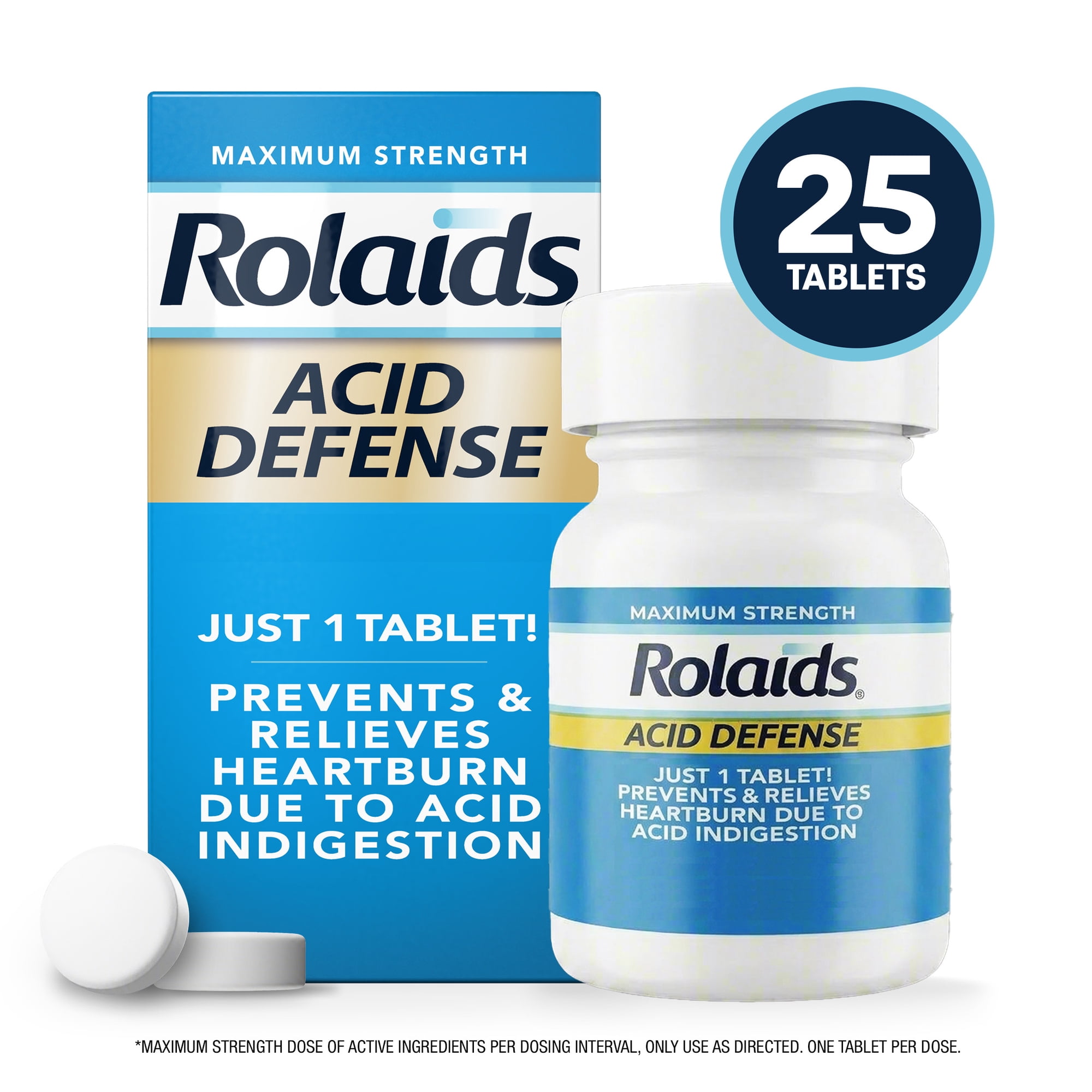 Rolaids Acid Defense Maximum Strength, 20 mg Famotidine Tablets for Heartburn Prevention & Relief, 25 Count
