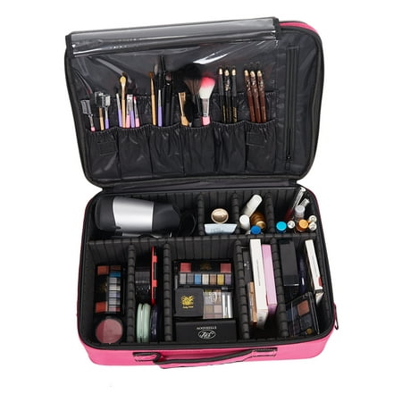 KARMAS PRODUCT Makeup Train Case 3 Layers Portable Cosmetic Organizer Toiletries Storage Bag with Should