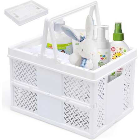 Portable Plastic Shower Caddy with Handle - Multi-Functional Organizer for Dorm, Bathroom, and Cleaning Supplies Storage - Collapsible Baby Bath Caddy and Dorm Shower Caddy - White