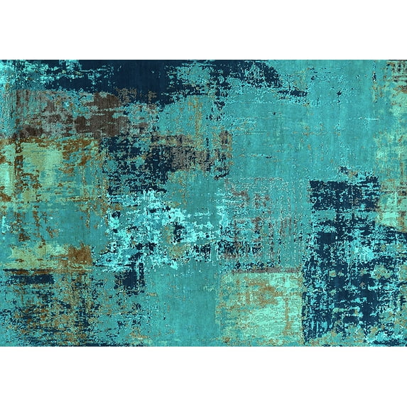 Ahgly Company Indoor Rectangle Oriental Turquoise Blue Industrial Area Rugs, 2' x 5'