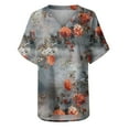 thumbnail image 4 of Wycnly Womens Blouses and Tops Dressy Plus Size Classic Breathable Loose Fit Tunic Tshirts Summer Floral Print V-Neck Short Sleeve Cute Tees Tops Gray XL, 4 of 5
