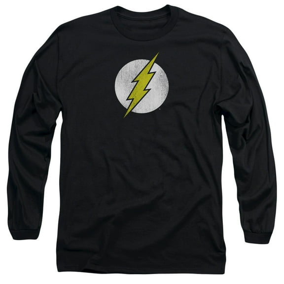 DC Comics Flash Flash Logo Distressed Long Sleeve Adult 18/1 T-Shirt Black