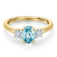 thumbnail image 3 of Gem Stone King 10K Yellow Gold Blue Zircon and White Moissanite Engagement Ring for Women | 1.57 Cttw | Oval 7X5MM | Gemstone Birthstone | Size 6, 3 of 7