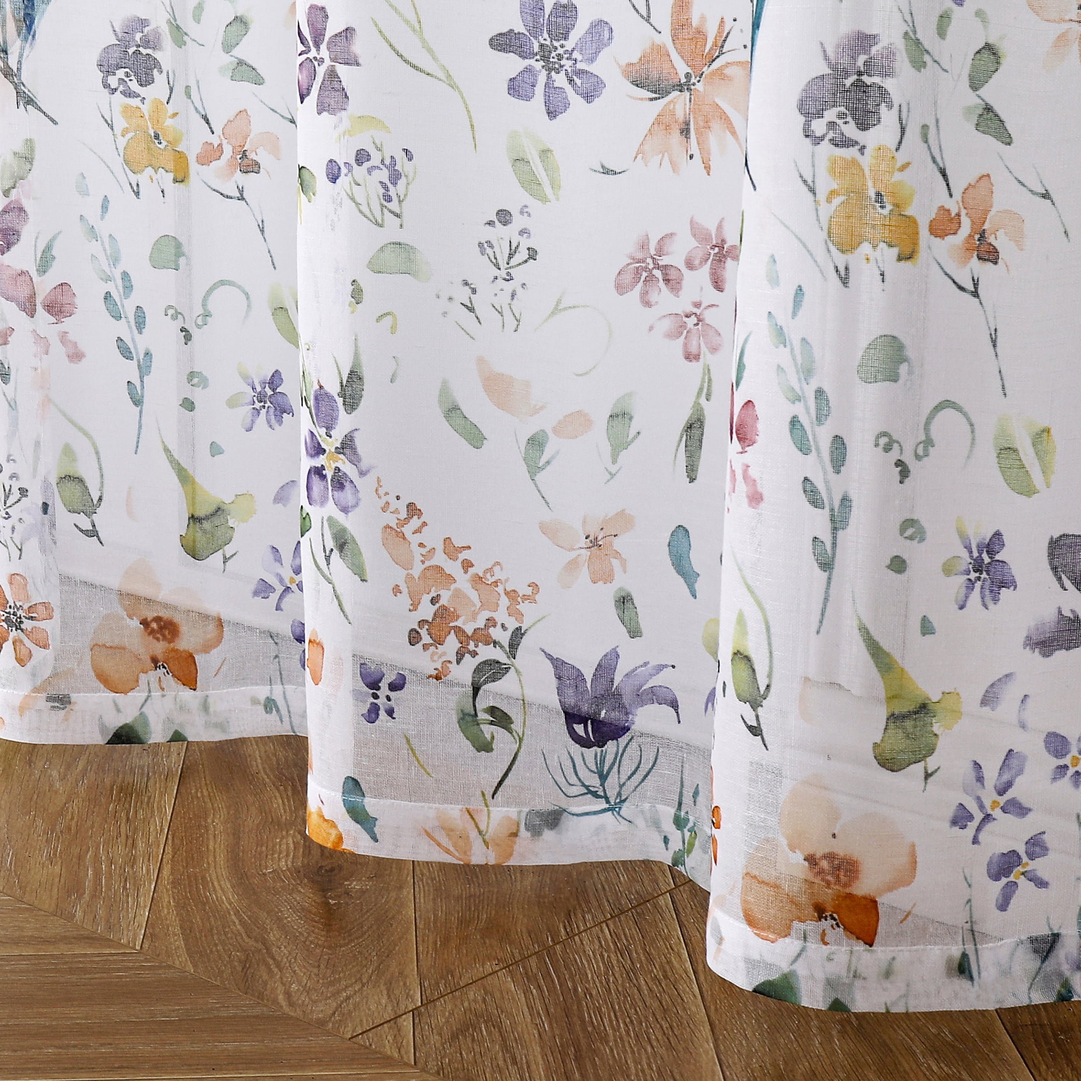 Fragrantex Traditional Purple Floral Rod Pocket Sheer Curtains, 40" x 95" (2 Panels)
