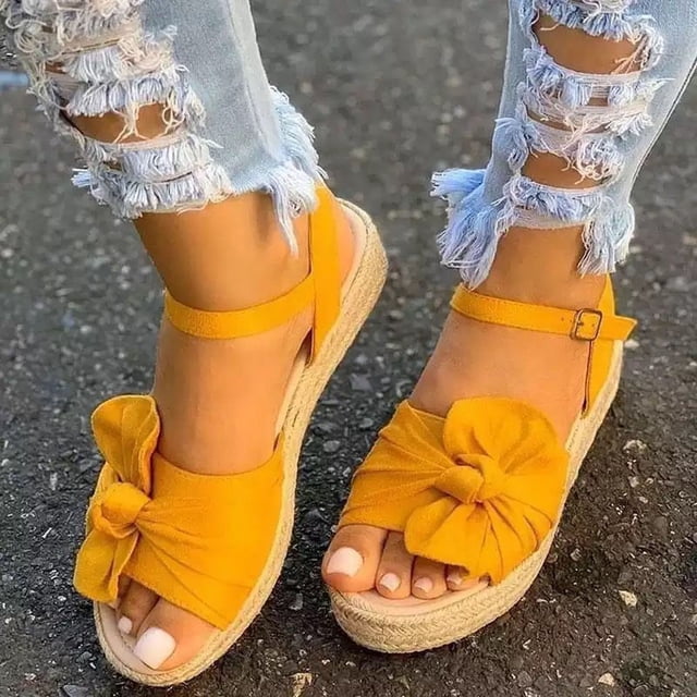 Sandalias de verano para mujer, zapatos de cuña informales con punta abierta y lazo de moda informal Wmkox8yii shjk1322
