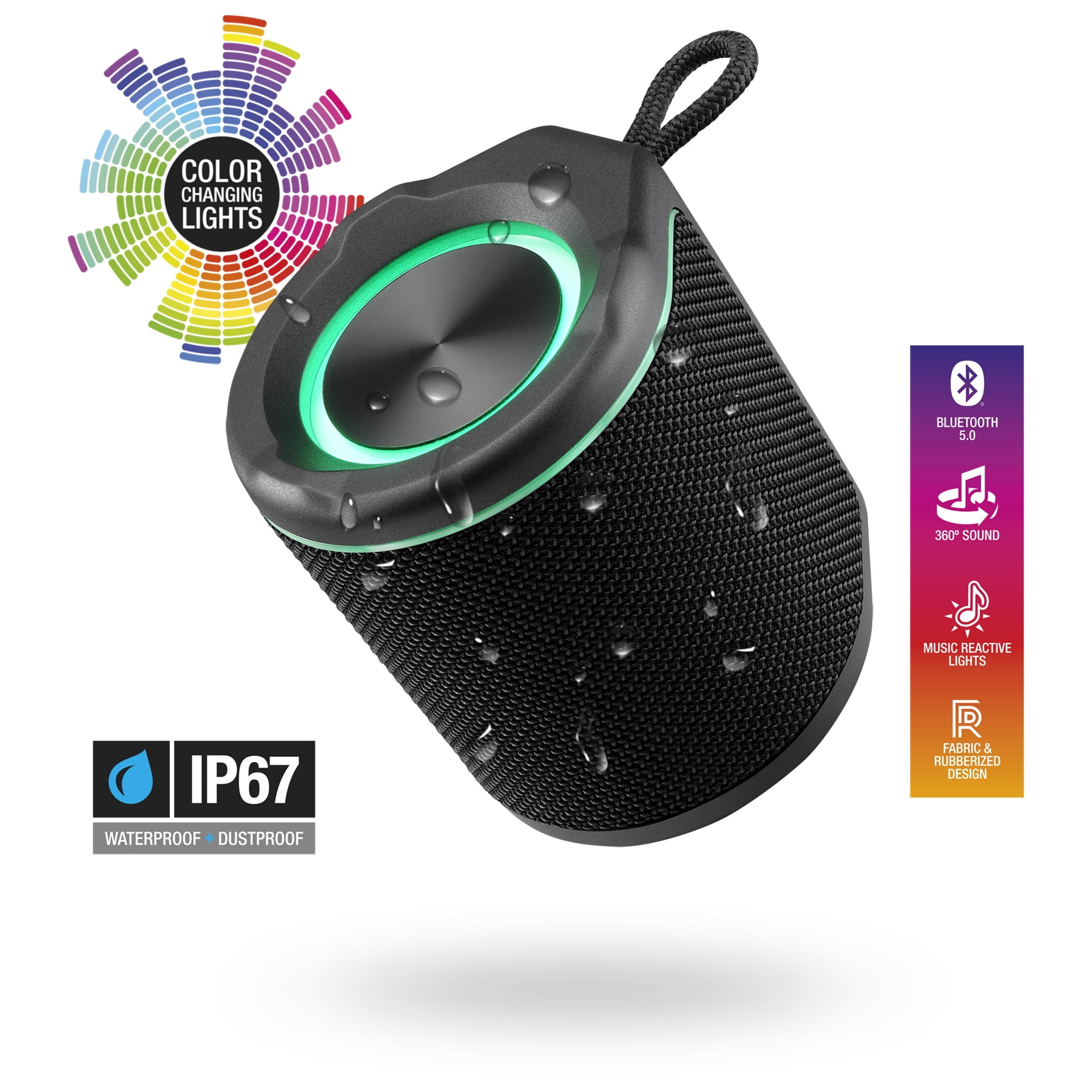 iLive Light Up Wireless Waterproof Portable Speaker, Black, ISBW103B