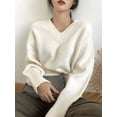 thumbnail image 2 of Suéteres vintage con cuello en V para mujer, suéteres de punto sueltos, suéteres sólidos suaves y cálidos, suéteres femeninos, prendas de punto, camisetas de jersey, 2 of 5