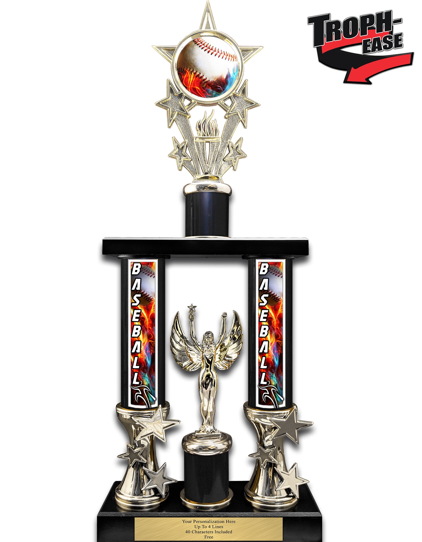 Trophy Deals 23" Flame Baseball Black Matte 2 Column Trophy, Custom