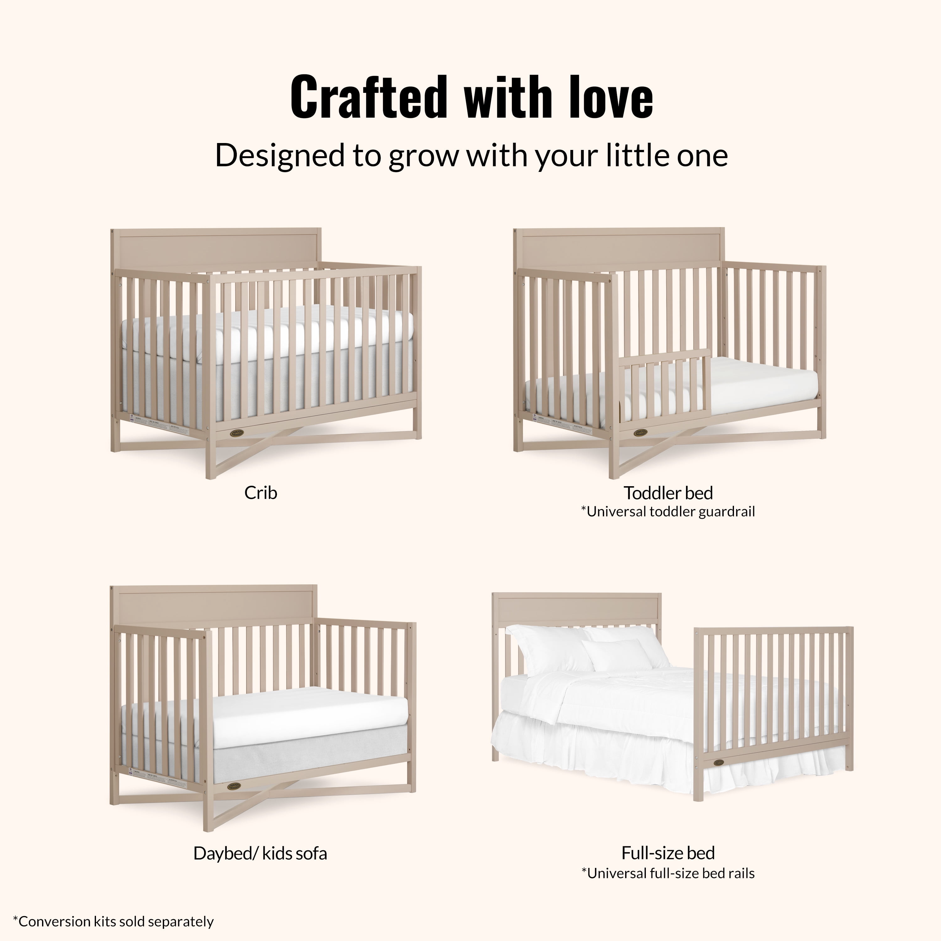 Dream On Me Owen 5-in-1 Convertible Crib, Greenguard Gold & JPMA Certified, Converts from Baby Crib to Toddler Bed, Kids Bed and Full Size Bed, Almond Butter