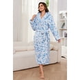 thumbnail image 2 of HEARTNICE Womens Hooded Fleece Robe, Fluffy Warm Plush Bathrobe Soft Spa House Coat,(Blue White Print,L-XL), 2 of 5