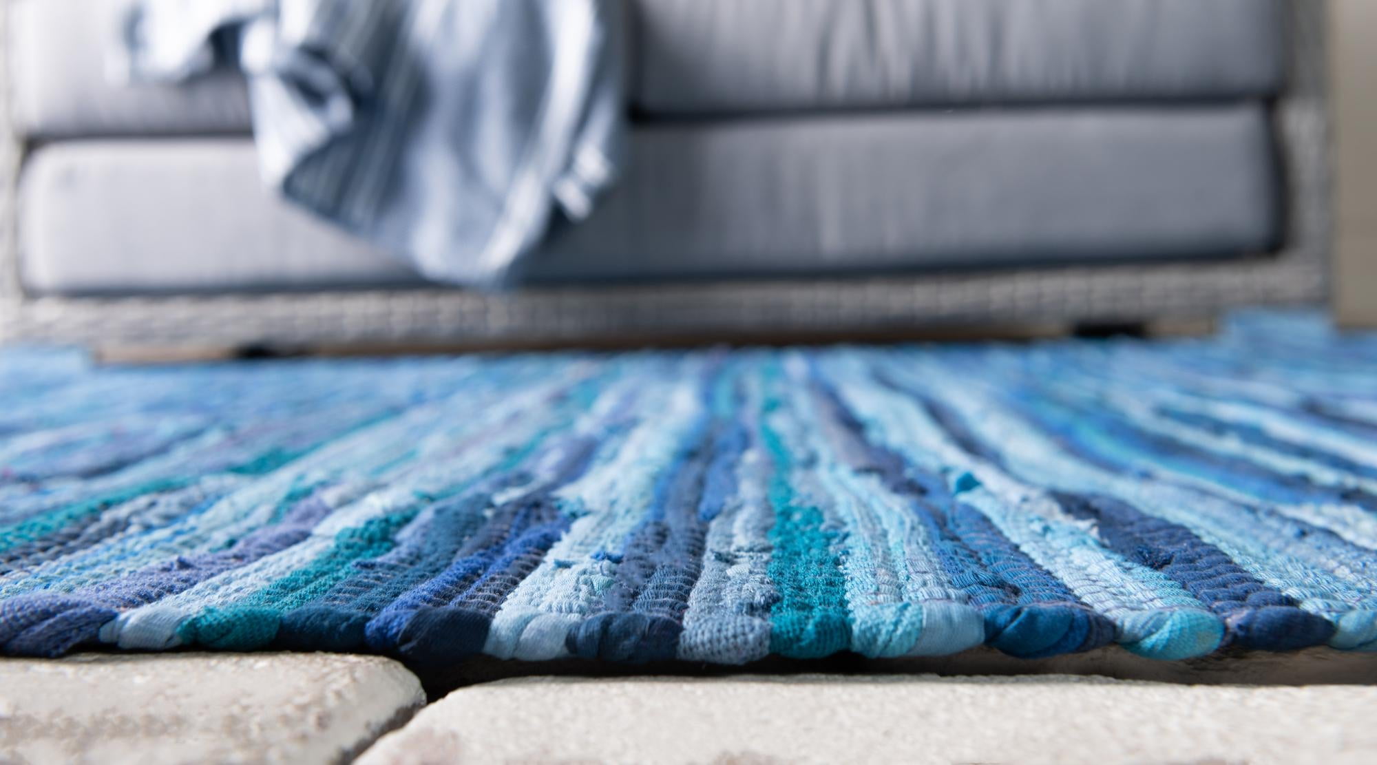Unique Loom Chindi Cotton Collection Area Rug - Striped (9' x 12' Rectangle Navy Blue/Black)