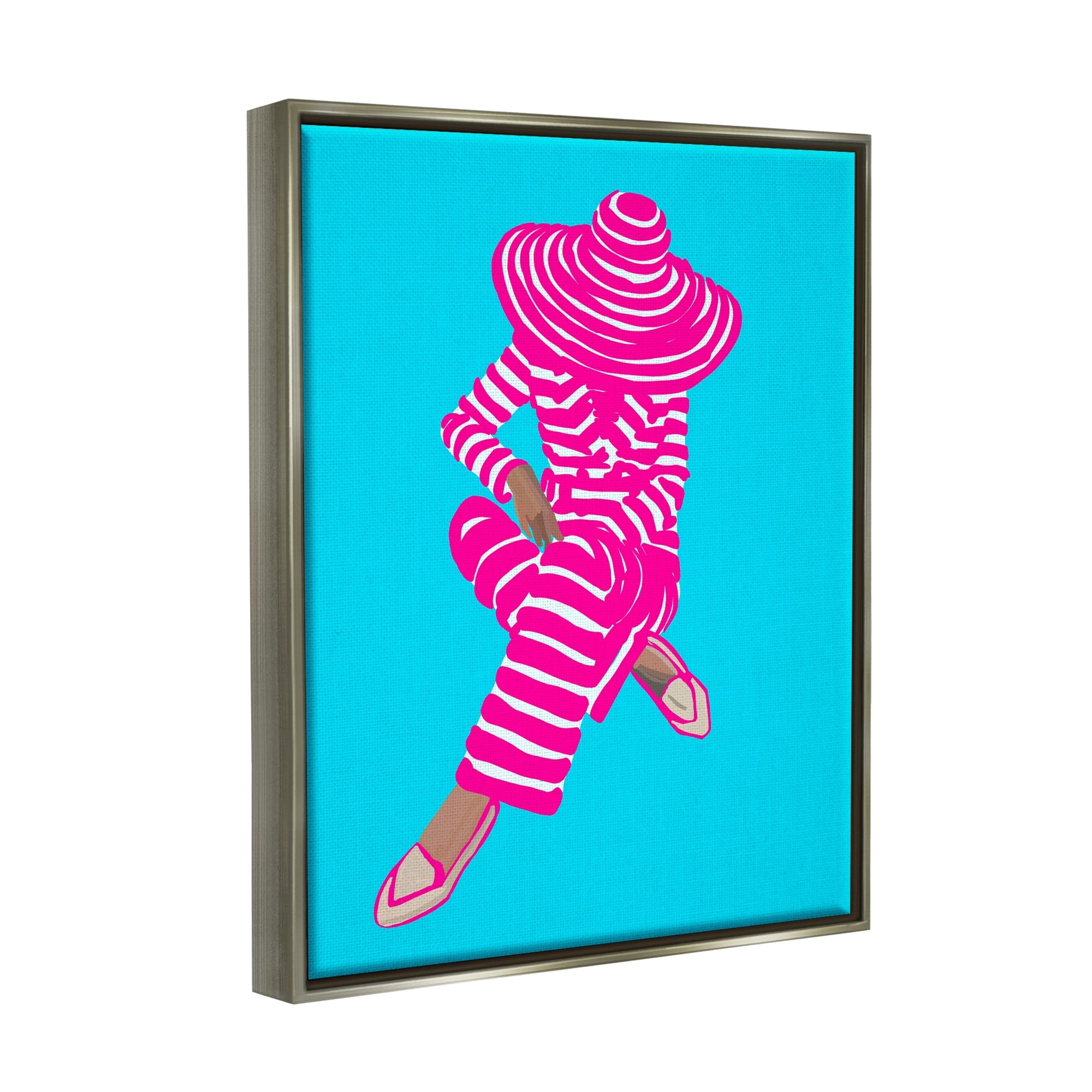 Stupell Industries Stripe Pattern Pop Style Fashion Woman Sitting Graphic Art Luster Gray Floating Framed Canvas Print Wall Art, Design by Amelia Noyes