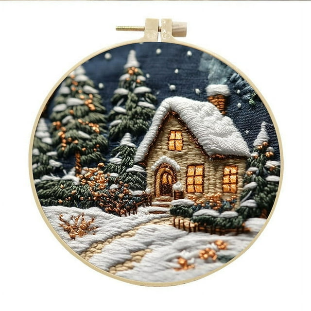 Christmas Embroidery Kit, Christmas Embroidery Kit with Embroidery Hoop, Easy Embroidery Kit for Beginners and Adults,Hand Embroidery Kit with Stamped Embroidery Pattern, DIY Needlepoint Kit Set