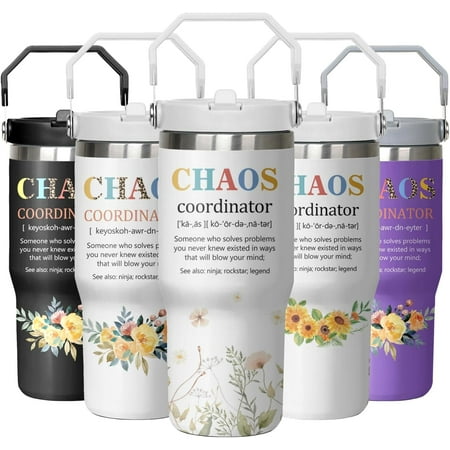 

Chaos Coordinator Tumbler Gifts for Women Boss Lady-Coworker Gifts 30oz Insulated Tumblers with Handle Leak-proof Lid and Straw Travel Coffee Mug Stainless Steel Water Bottle